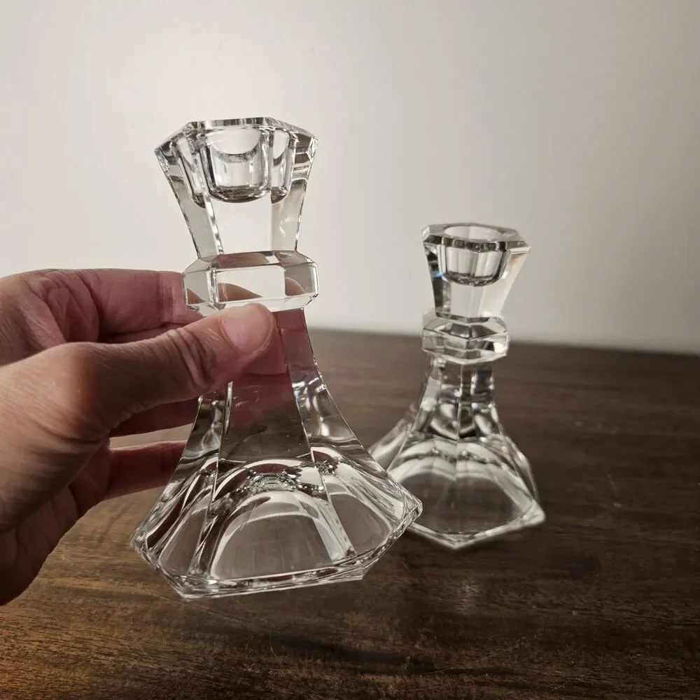 Vintage Towle Fine Full Lead Crystal Candlestick Holders Set of 2 Austria 4.75